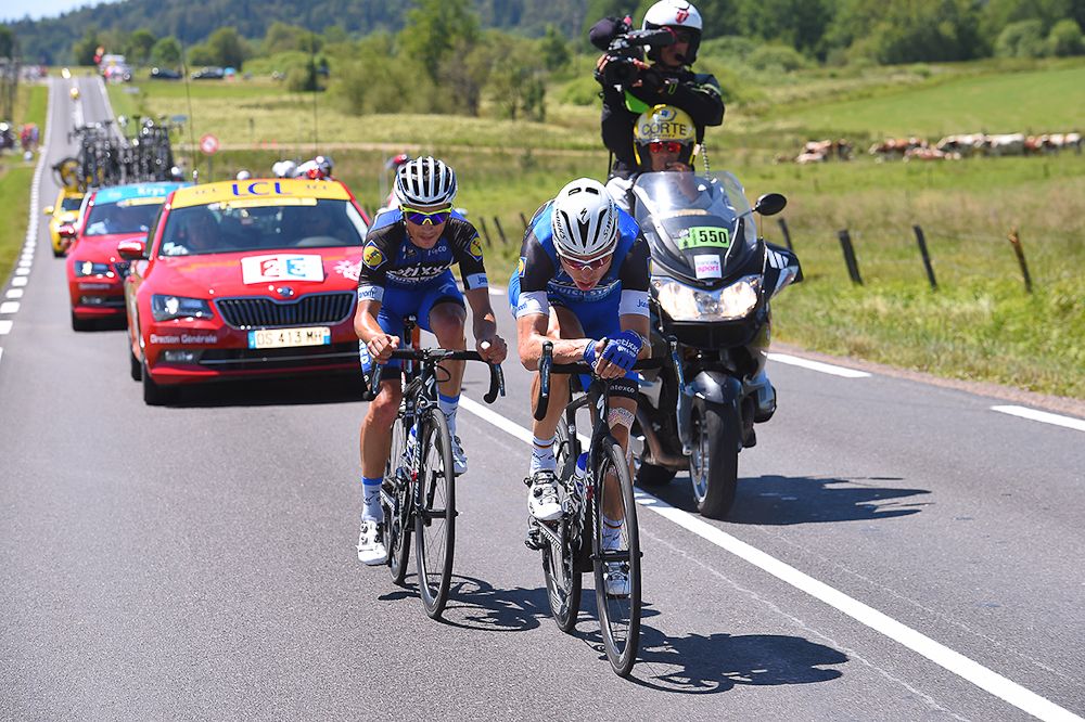 Tony Martin and Julian Alaphilippe in the breakaway during stage 16 of the Tour de France.