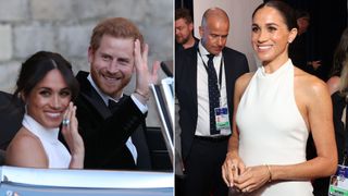 Meghan Markle at her wedding reception in 2018, and at the 2024 ESPY Awards