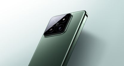 The Xiaomi 14 in green on a white background