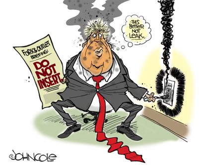 Political cartoon U.S. Trump congratulate Putin leaks