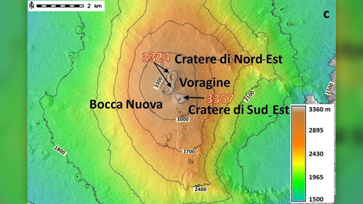A digital model of Mount Etna's surface, according to data from July 25, 2021.