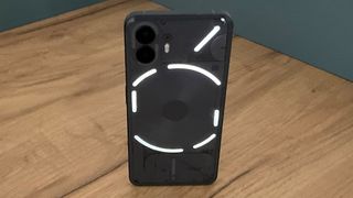 Nothing Phone 2 review; LED lights on the rear of a phone
