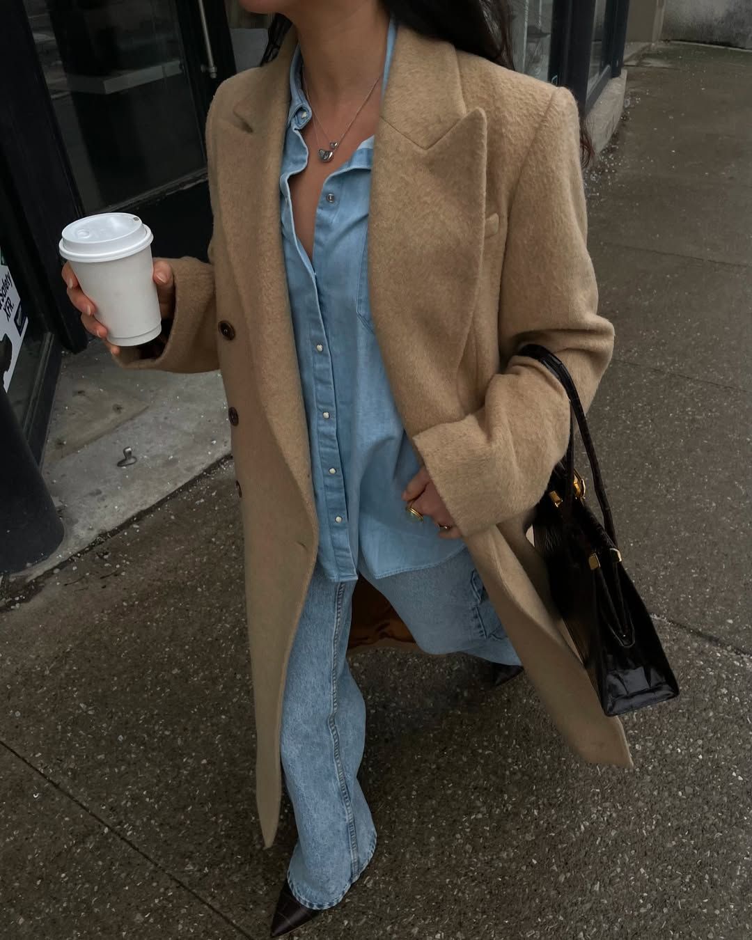 Double Denim + Wool Coat