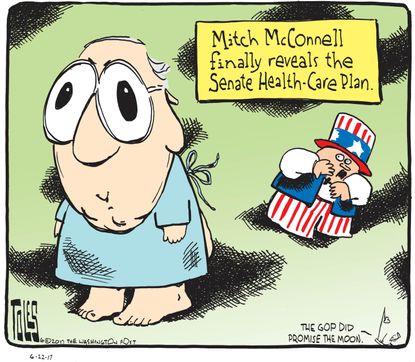 Political cartoon U.S. GOP health care reform AHCA Mitch McConnell