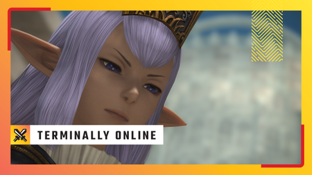 Prishe loots sorrowfully down at the camera in Final Fantasy 14.