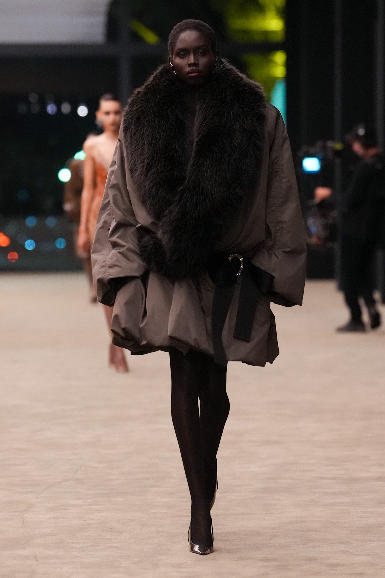 Saint Laurent model walks the fall/winter 2026 runway during Paris Fashion Week
