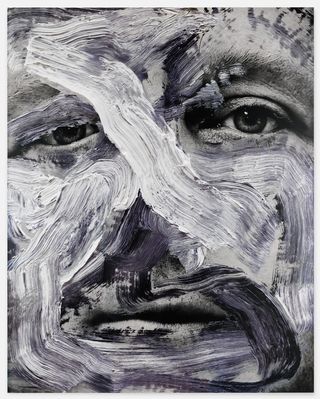 Black and white painting of a face
