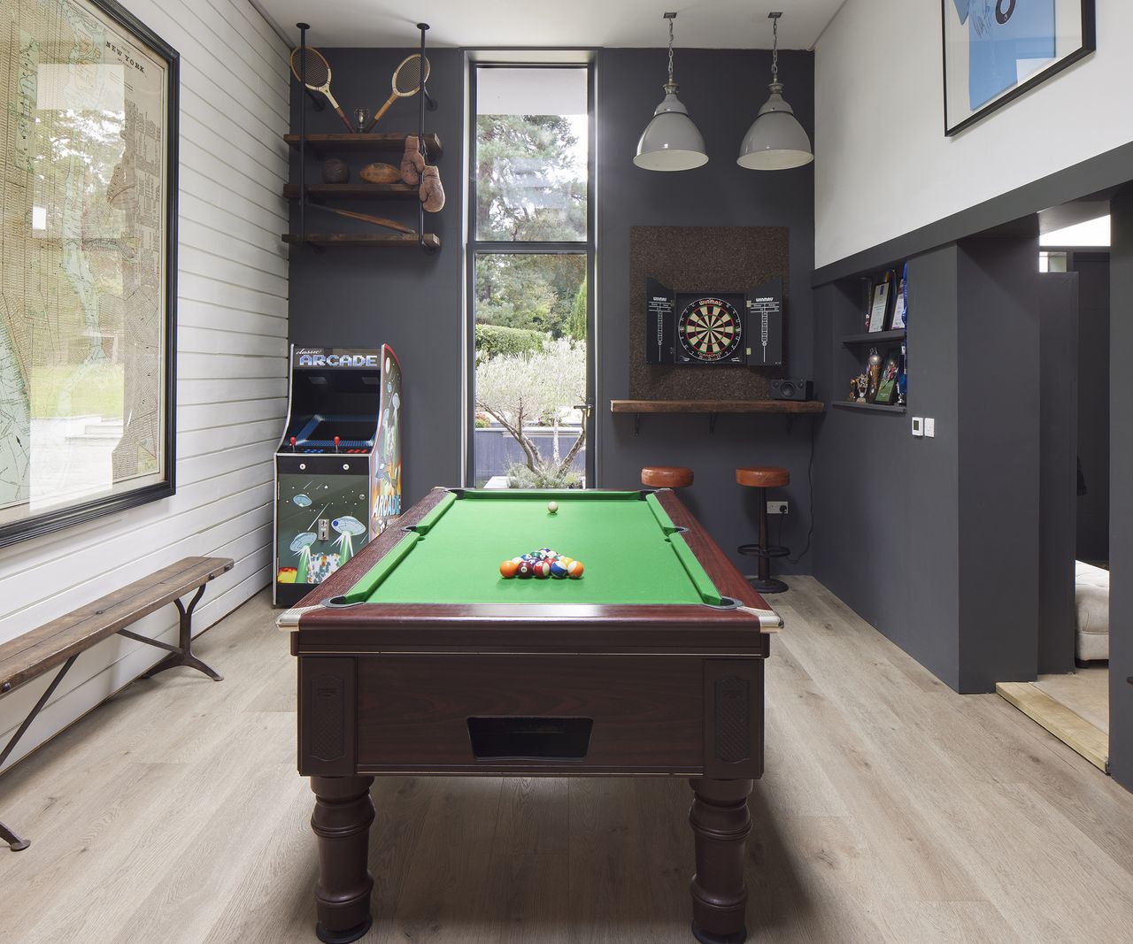 games room with pool table, darts board and arcade game