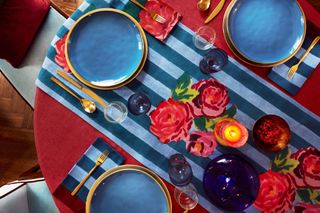 A table set with cutlery and plates