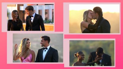 romantic shots of the four couples in the Love Island 2022 final on a pink background