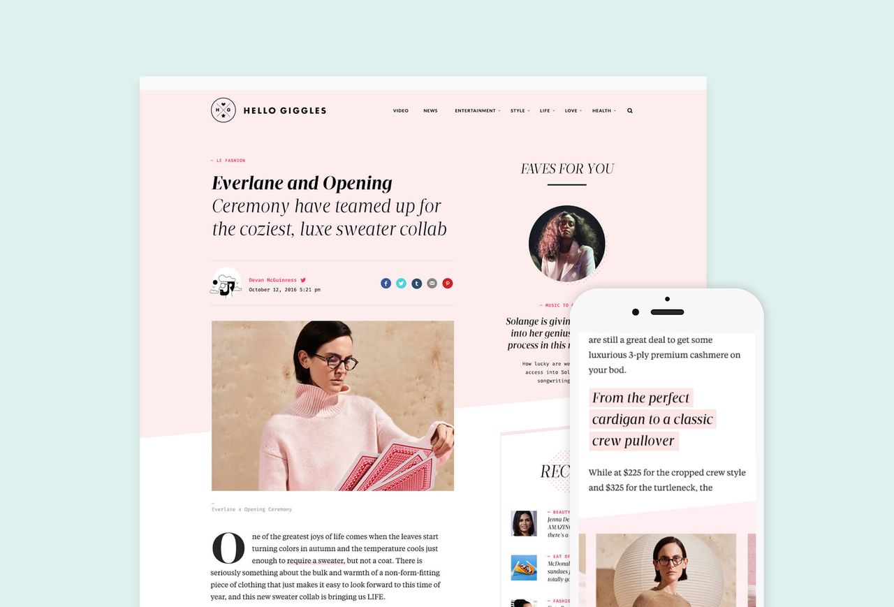 The new design helps to capture the HelloGiggles personality