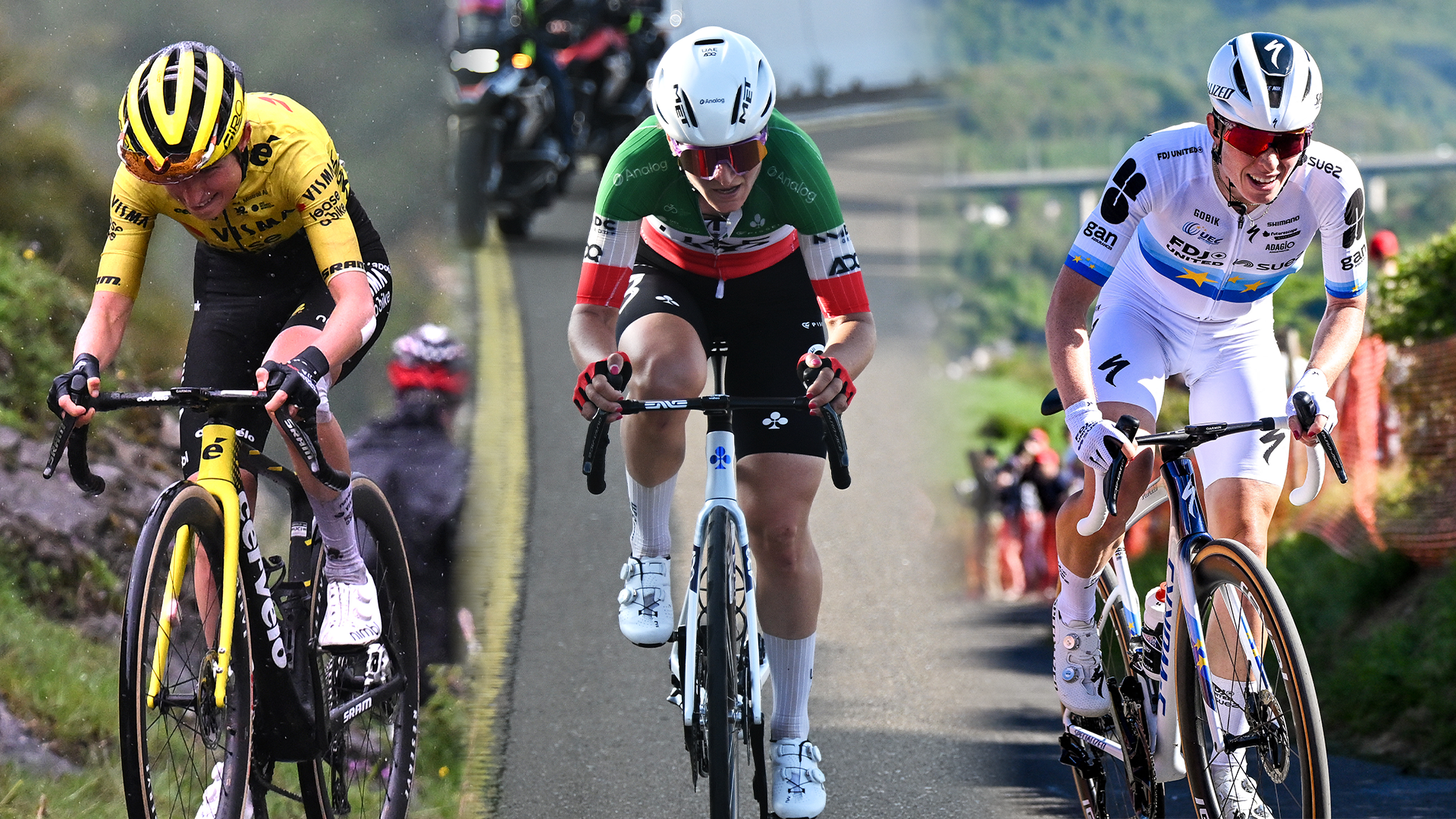 Collage image of Marion Bunel, Elisa Longo Borghini and Demi Vollering