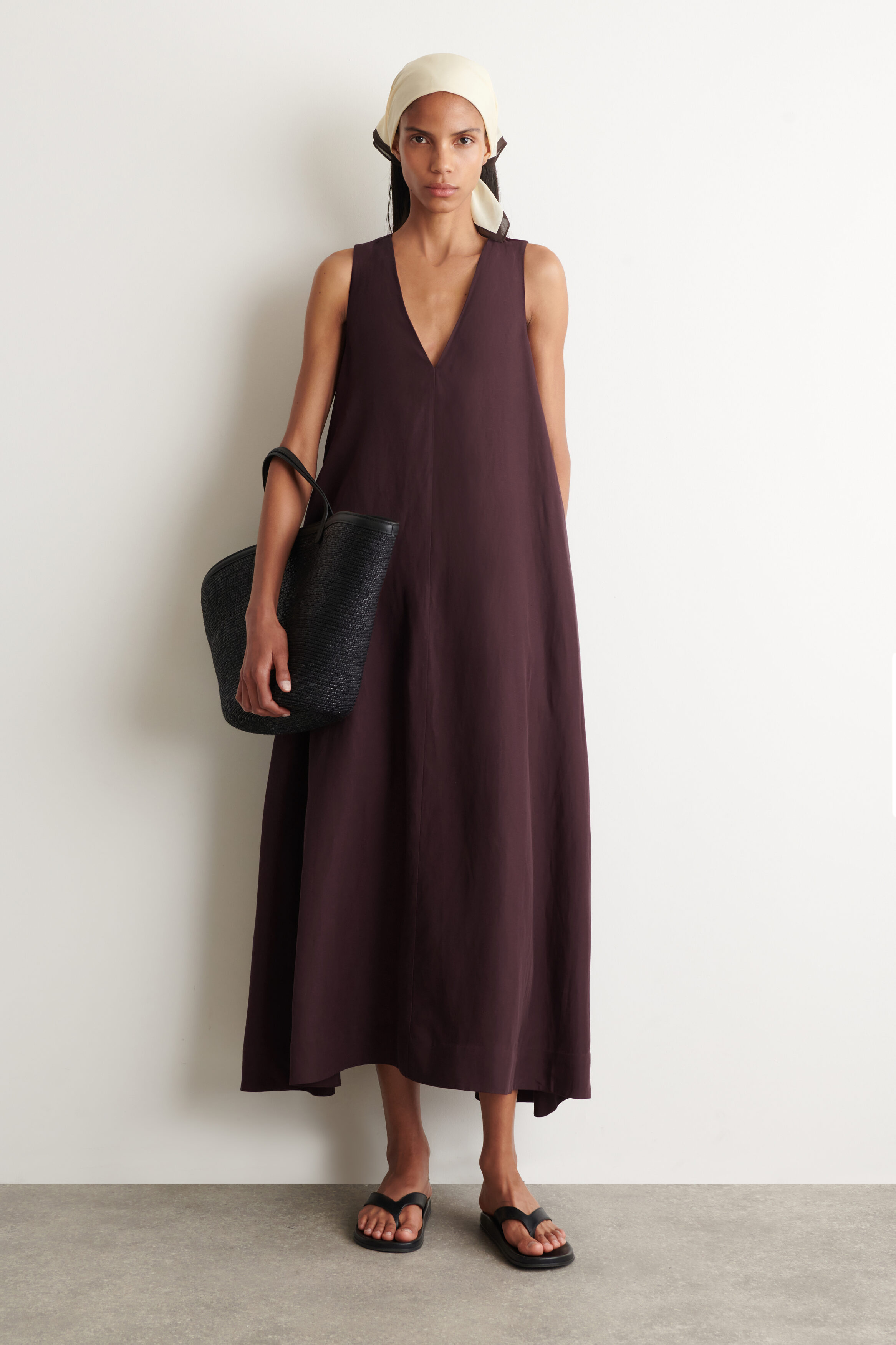 A-Line Linen-Blend Maxi Dress