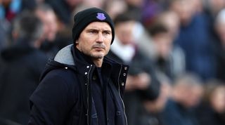 Frank Lampard looks on during Everton's 2-0 loss at West Ham in the Premier League in January 2023.