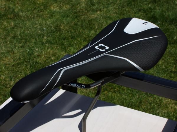 The top-end Bontrager Evoke RXL mountain bike saddle sports a more minimal profile and hollow titanium rails on its way to a 195g claimed weight.