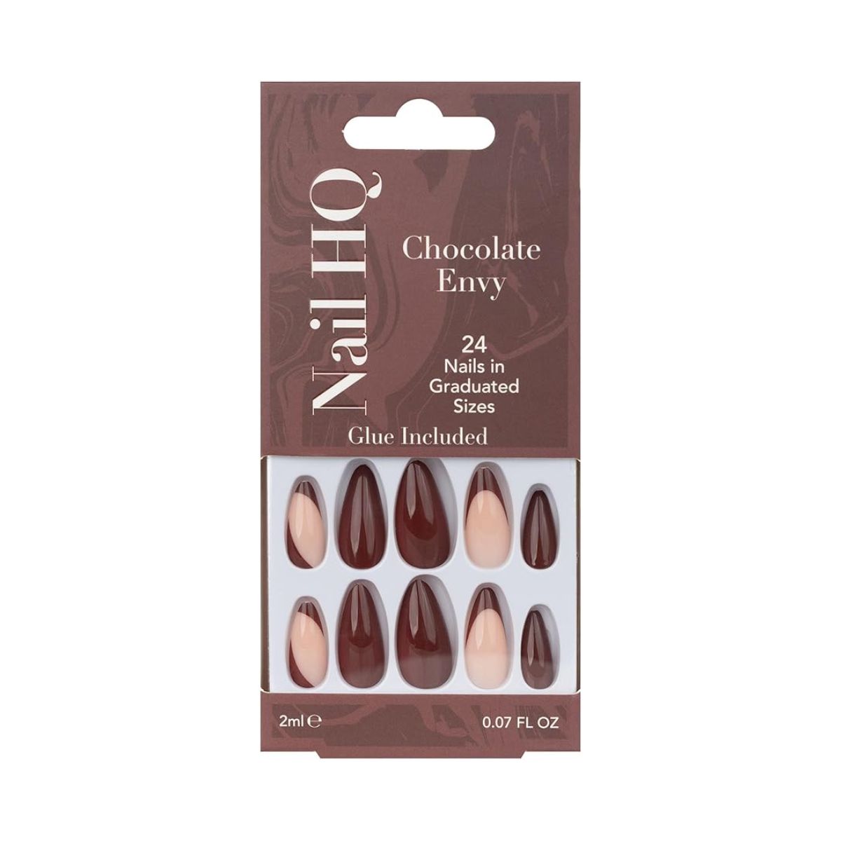 Nail Hq Press on Nails &amp;ndash; Almond Chocolate Envy Nails, 24 Durable Glossy Finish False Nails for Salon-Quality Manicure at Home