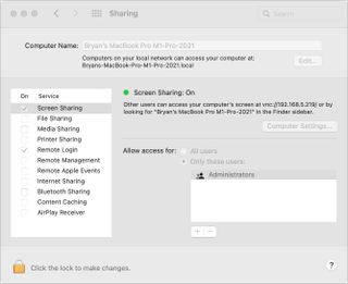Share Screen settings on Mac