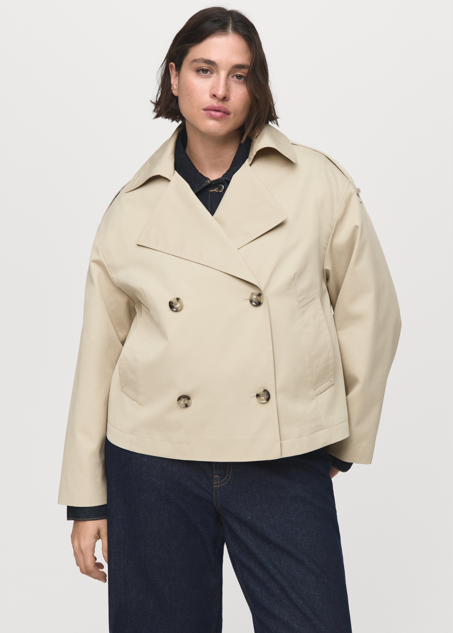 Double-Breasted Cropped Trench Coat - Women | Mango United Kingdom