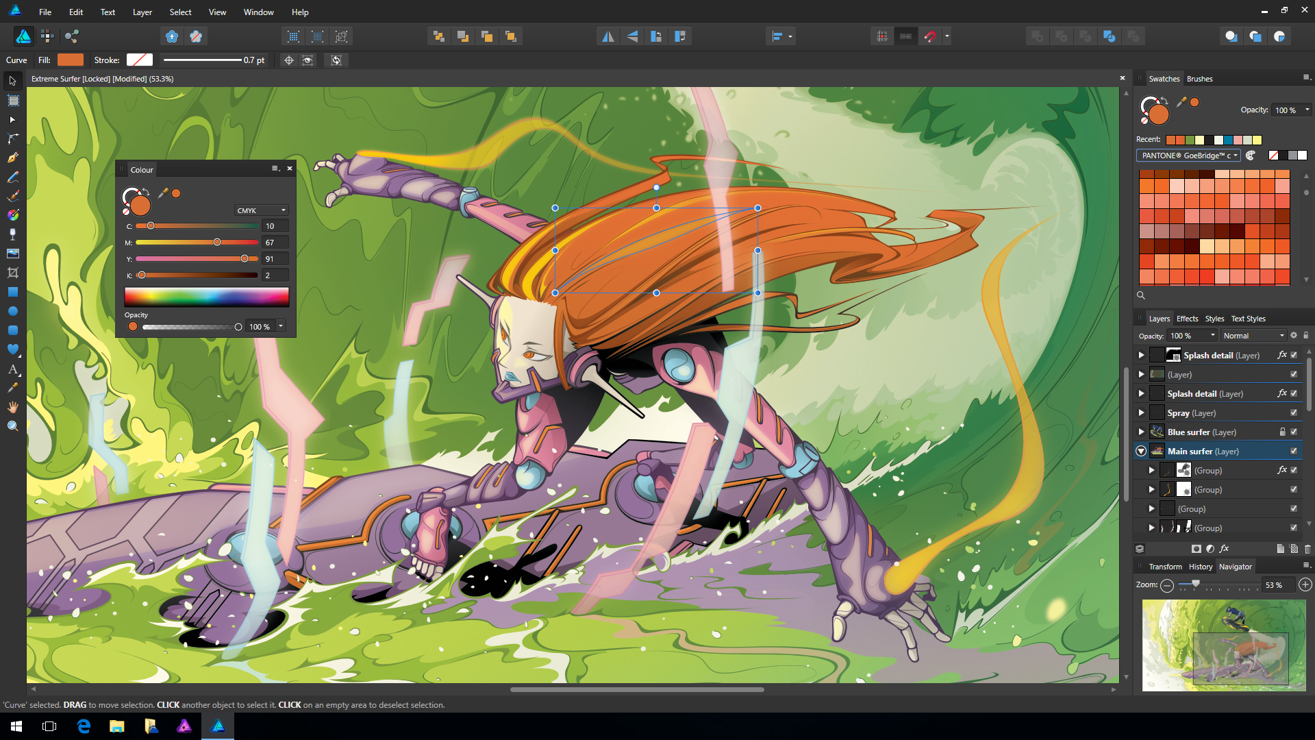 Man-Tsun’s Extreme Surfer demonstrates the professional colour control function in Affinity Designer for Windows.
