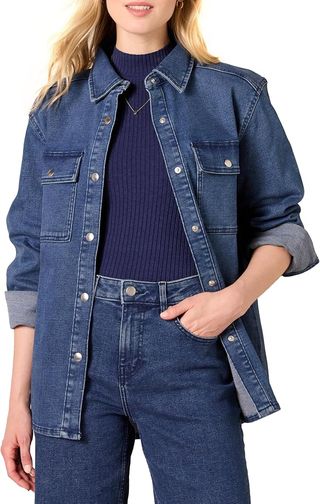 Amazon Essentials, Amazon Essentials Women's Relaxed-Fit Denim Shirt Jacket, Medium Wash, Xx-Large