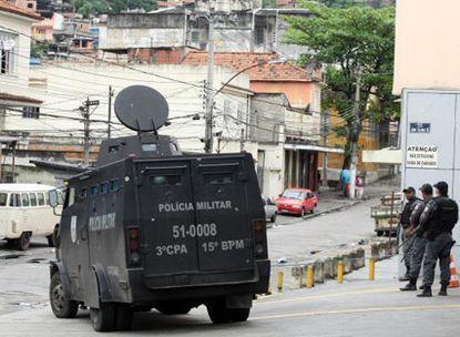 Police patrol the streets of Rio de Janeiro