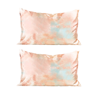 Pair of sunset tie dye satin pillowcases in pastel hues