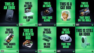 Microsoft's 'This is an Xbox' campaign, showing off a laptop, Xbox, gaming handheld, and more