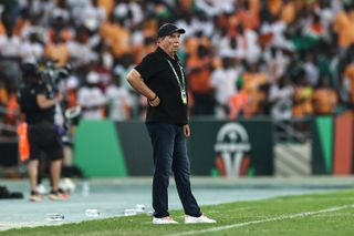 Ivory Coast AFCON 2023 squad: Ivory Coast's French coach Jean-Louis Gasset reacts during the Africa Cup of Nations (CAN) 2024 group A football match between Ivory Coast and Nigeria at the Alassane Ouattara Olympic Stadium in Ebimpe, Abidjan, on January 18, 2024. (Photo by FRANCK FIFE / AFP) (Photo by FRANCK FIFE/AFP via Getty Images)