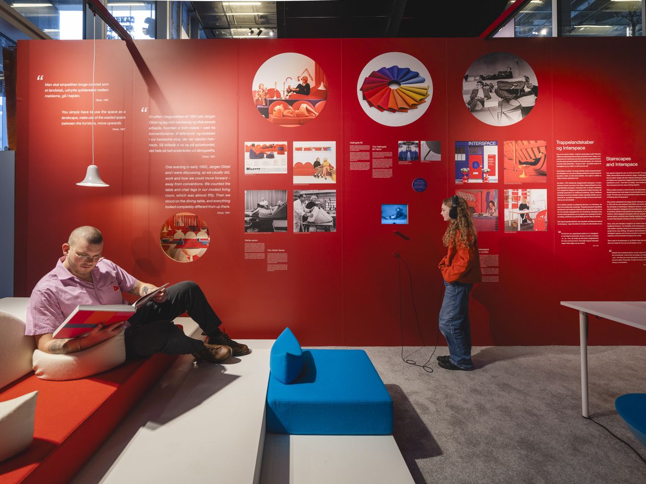 Red and blue exhibition spaces