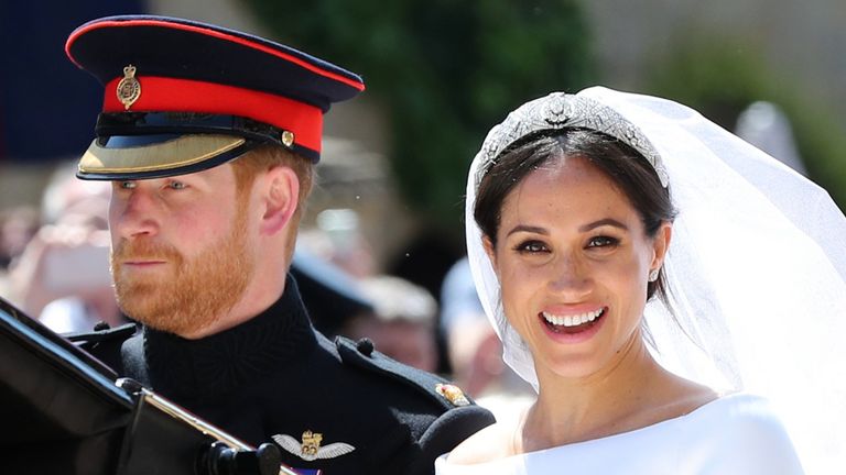 Meghan Markle smiling on wedding day