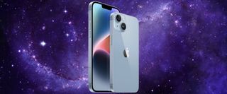The iPhone 14 and 14 Plus placed on a starry background.