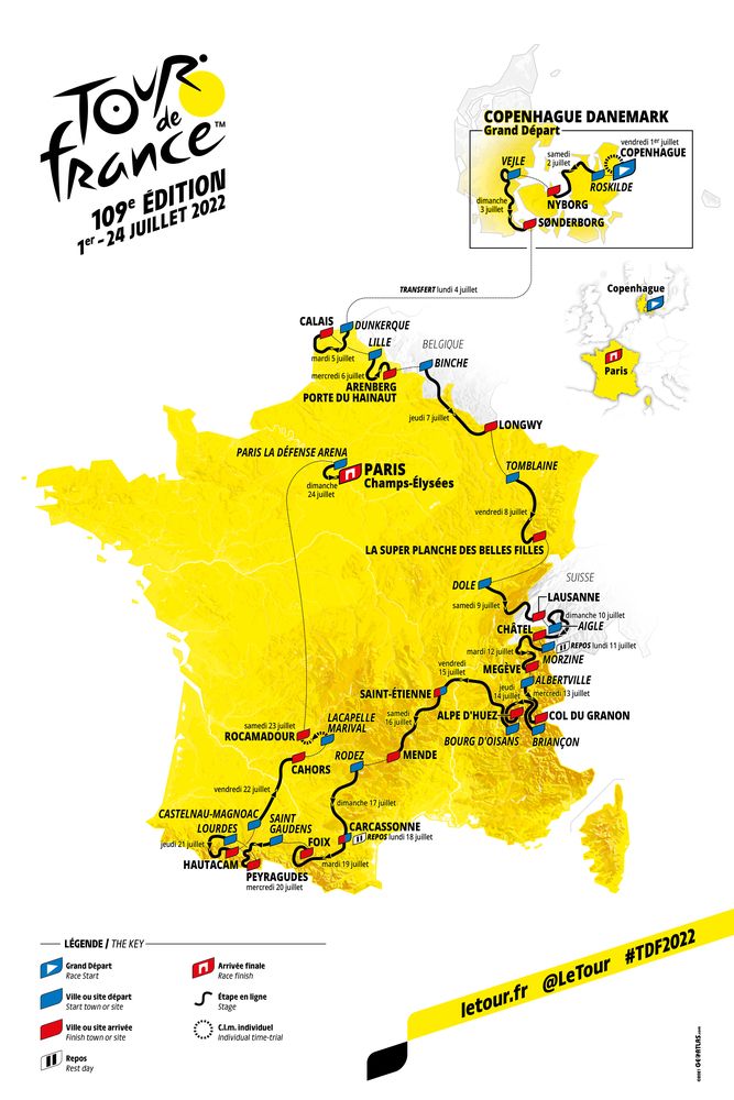 Route map for 2022 Tour de France