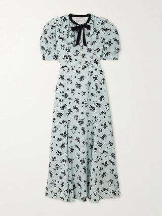 Bow-detailed floral-print silk crepe de chine maxi dress