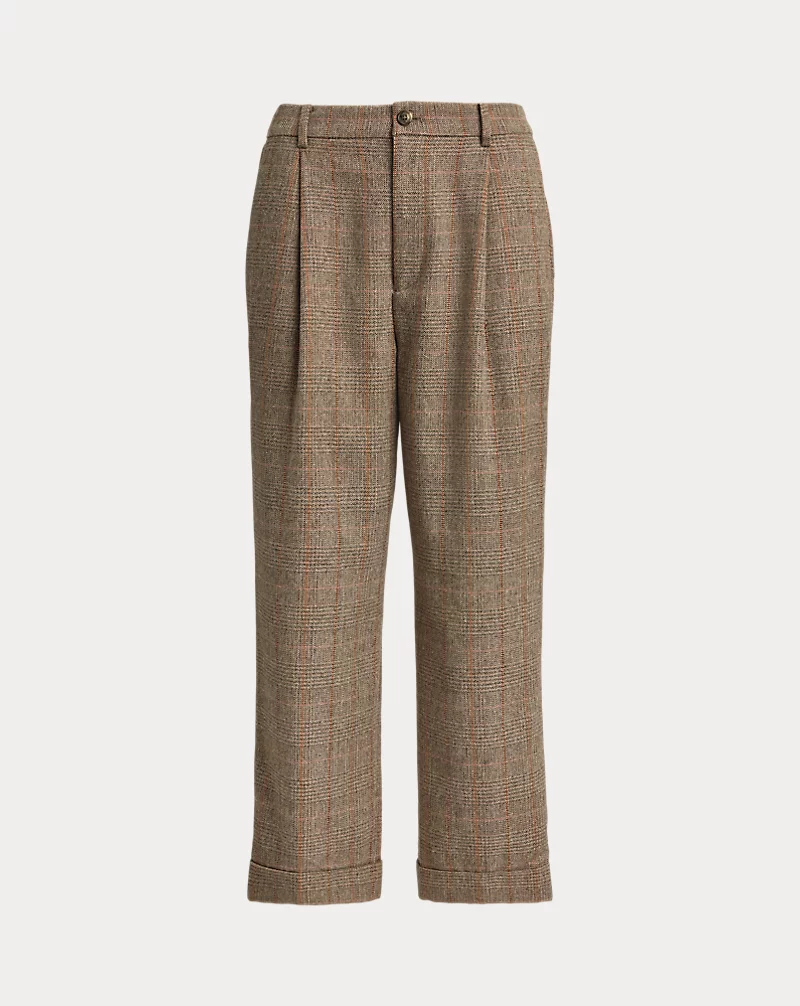 Glen Plaid Pleated Cropped Pant