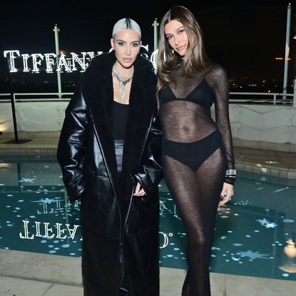 Kim Kardashian and Hailey Bieber pose together