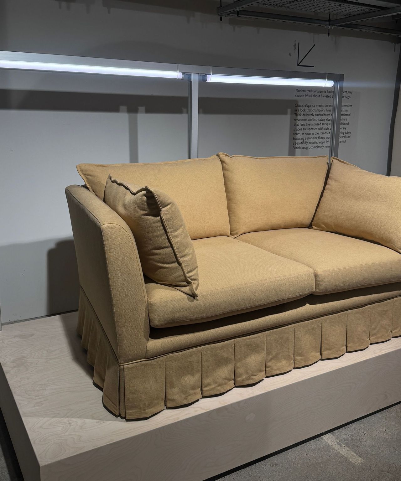 John Lewis Oxford Sofa in butter yellow with pleated skirt