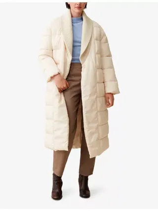 Shawl-Lapel Quilted Shell Puffer Jacket