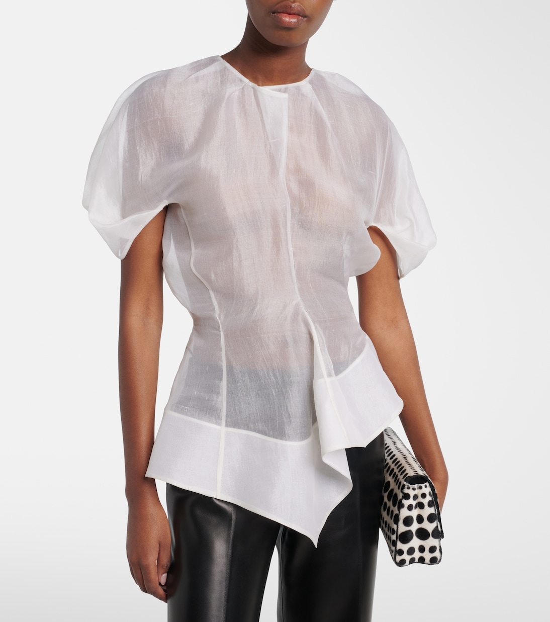 Rumi Sheer Peplum Silk Top in White - Khaite