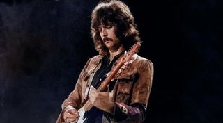 The English singer and rock, blues and rythm'n'blues guitarist Eric CLAPTON on stage around 1970. He was the first guitar hero of rock history.