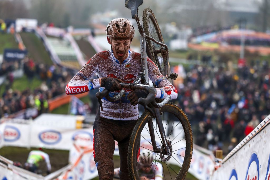 Belgian Michael Vanthourenhout competes in the Elite men race, at the Belgian Championships cyclo-cross cycling in Meulebeke, on January 14, 2024. (Photo by DAVID PINTENS / Belga / AFP) / Belgium OUT