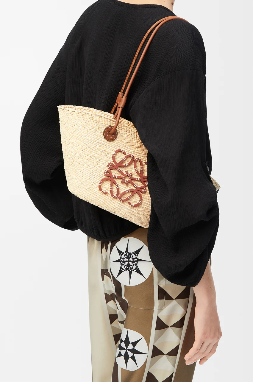 loewe, Small Anagram Basket bag in iraca palm and calfskin