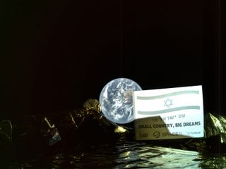 Israel's Beresheet lunar lander captured this selfie, which was released March 5, when the spacecraft was 23,363.5 miles (37,600 kilometers) from Earth. Australia is clearly visible.