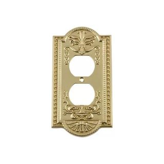 Brushed gold ornate wall plate with space for two vertically stacked sockets