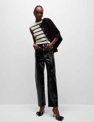 Leather Look Straight Leg Ankle Grazer Trousers