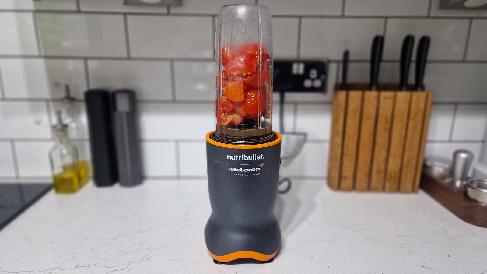 Blended tomatoes in the Nutribullet Ultra