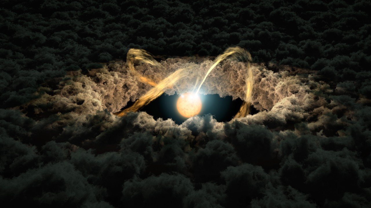 An illustration of a star and protoplanetary disk