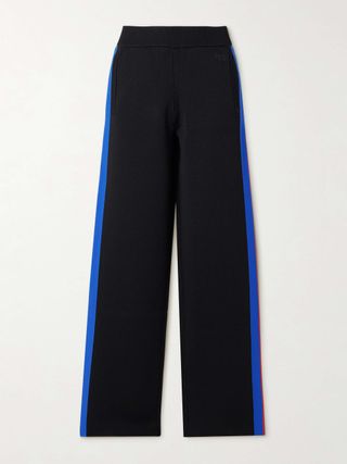 Tide Striped Embroidered Tech-Jersey Wide-Leg Track Pants