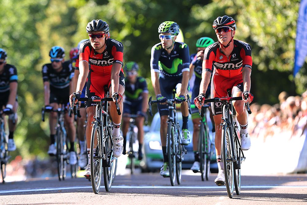 BMC's Taylor Eisenhart and Rick Zabel finish stage 5 at the Tour of Britain