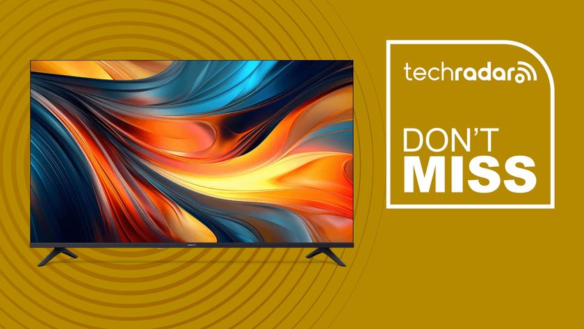 Insignia 43-Inch Class F50 Series LED 4K UHD Smart Fire TV on yellow background with TechRadar don't miss sign