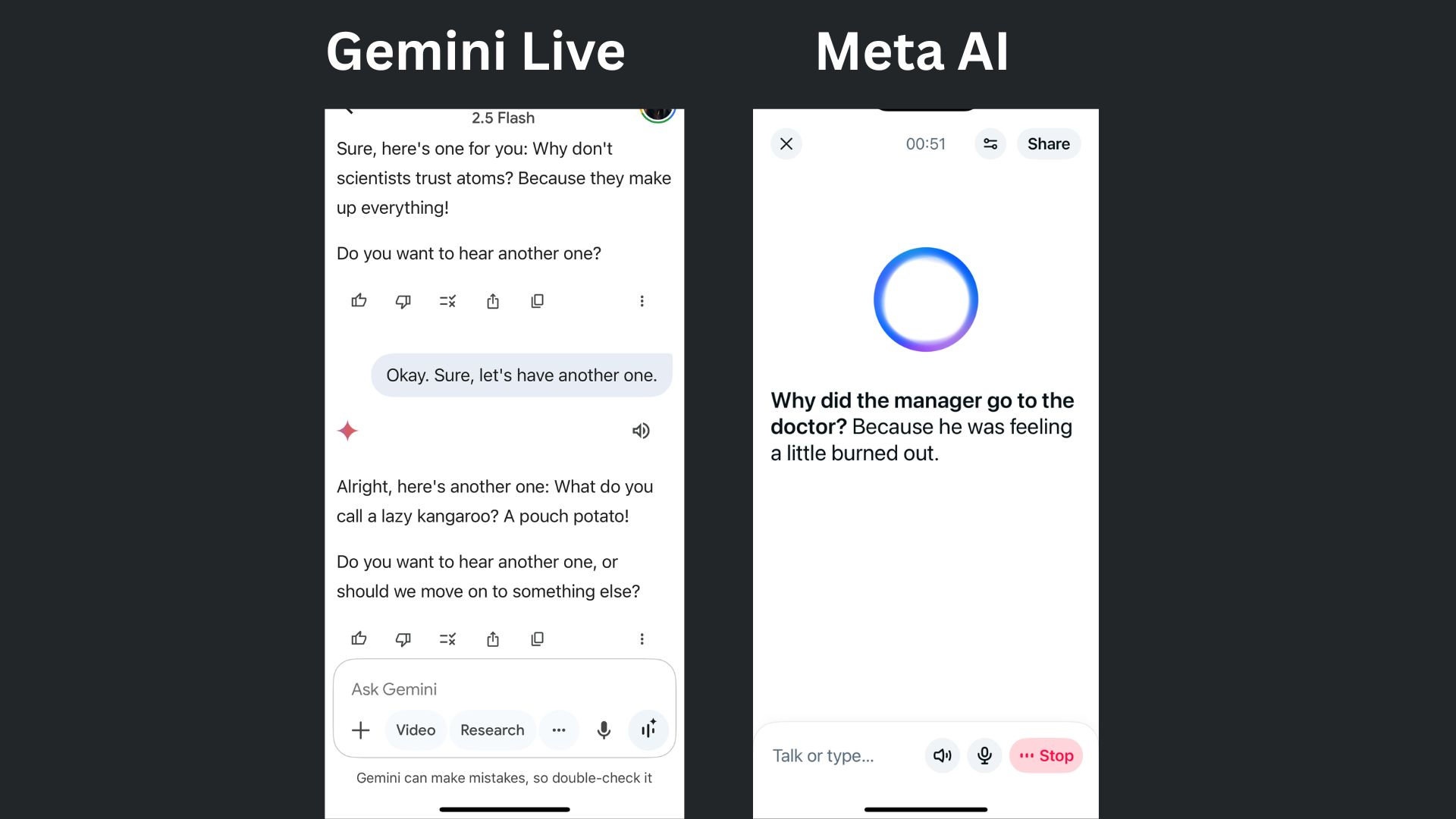 Gemini Live vs. Meta AI